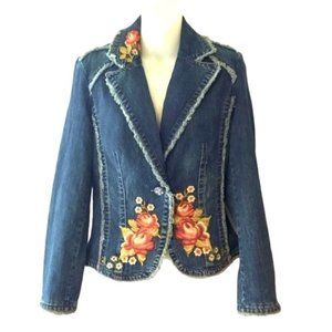 KIKIT VINTAGE FLORAL EMBROIDERED DENIM JACKET